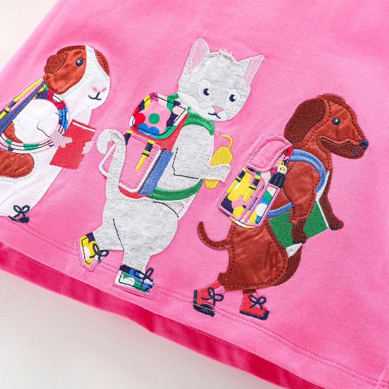 Baby Girls Long Sleeves Dress Cotton with Lovely Animals Carry Schoolbag Go to School Autumn Casual Clothes for Kid