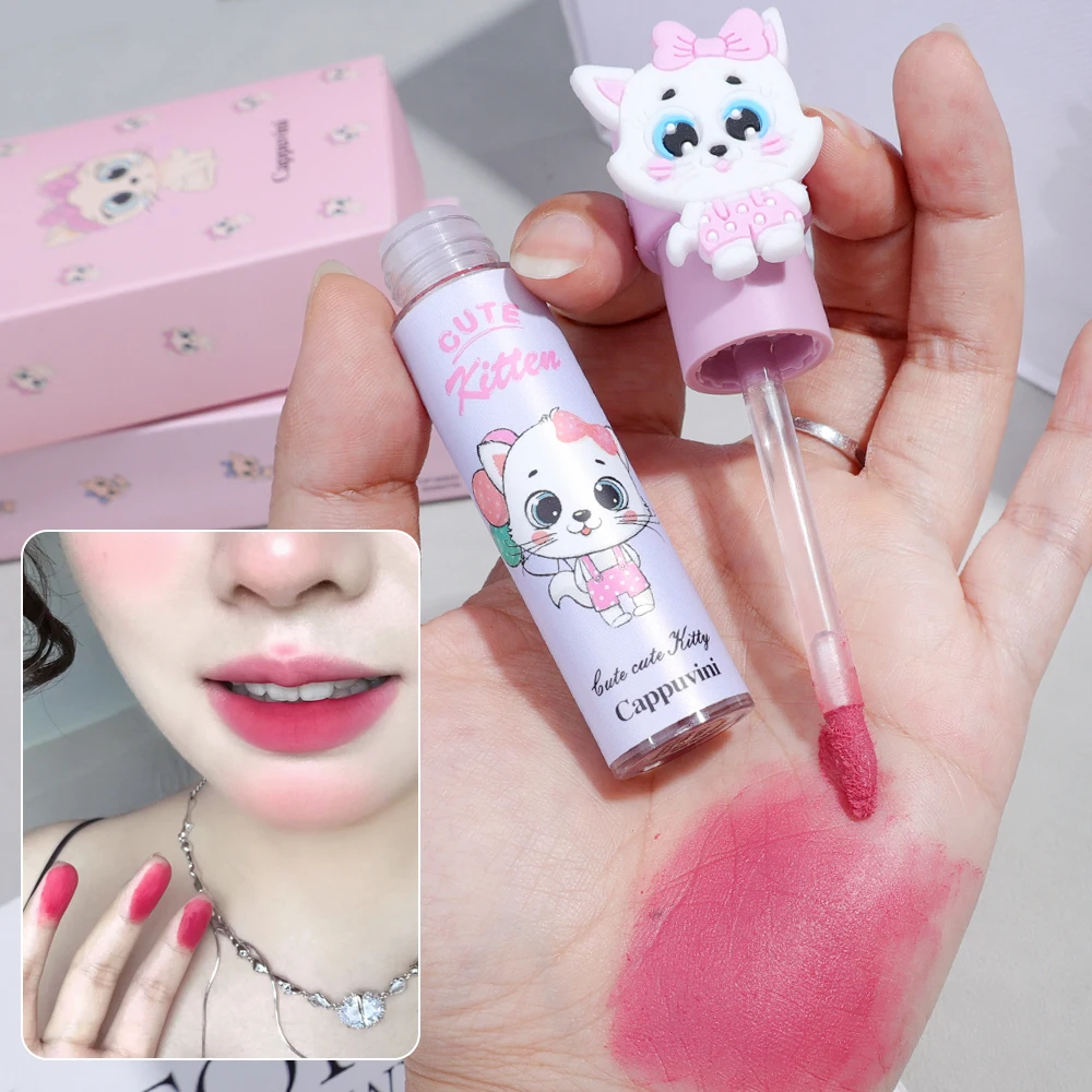 Description Picture 5 of itemCute Cat Velvet Lip Gloss 4 Color Lasting Easy To Color Pink Red Matte Lip Mud Waterproof Non-stick Cup Liquid Lipstick Cosmetic