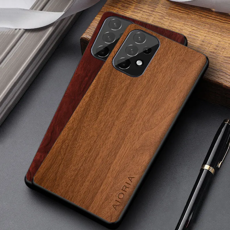 Elegant Wood Pattern PU Leather Phone Case - Lightweight and Unique Design
