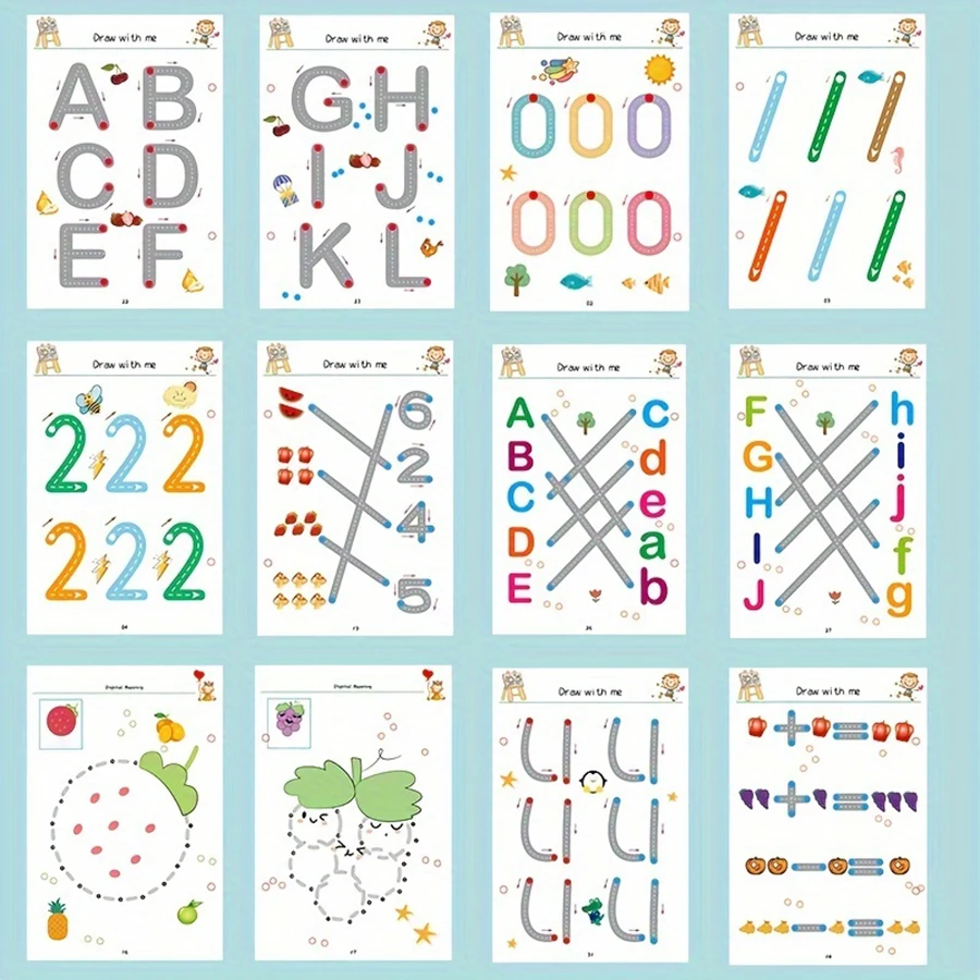 34-page Reusable Educational Workbook Set, Perfect Children's Drawing And Handwriting Training, Ideal For Christmas_voghion.com