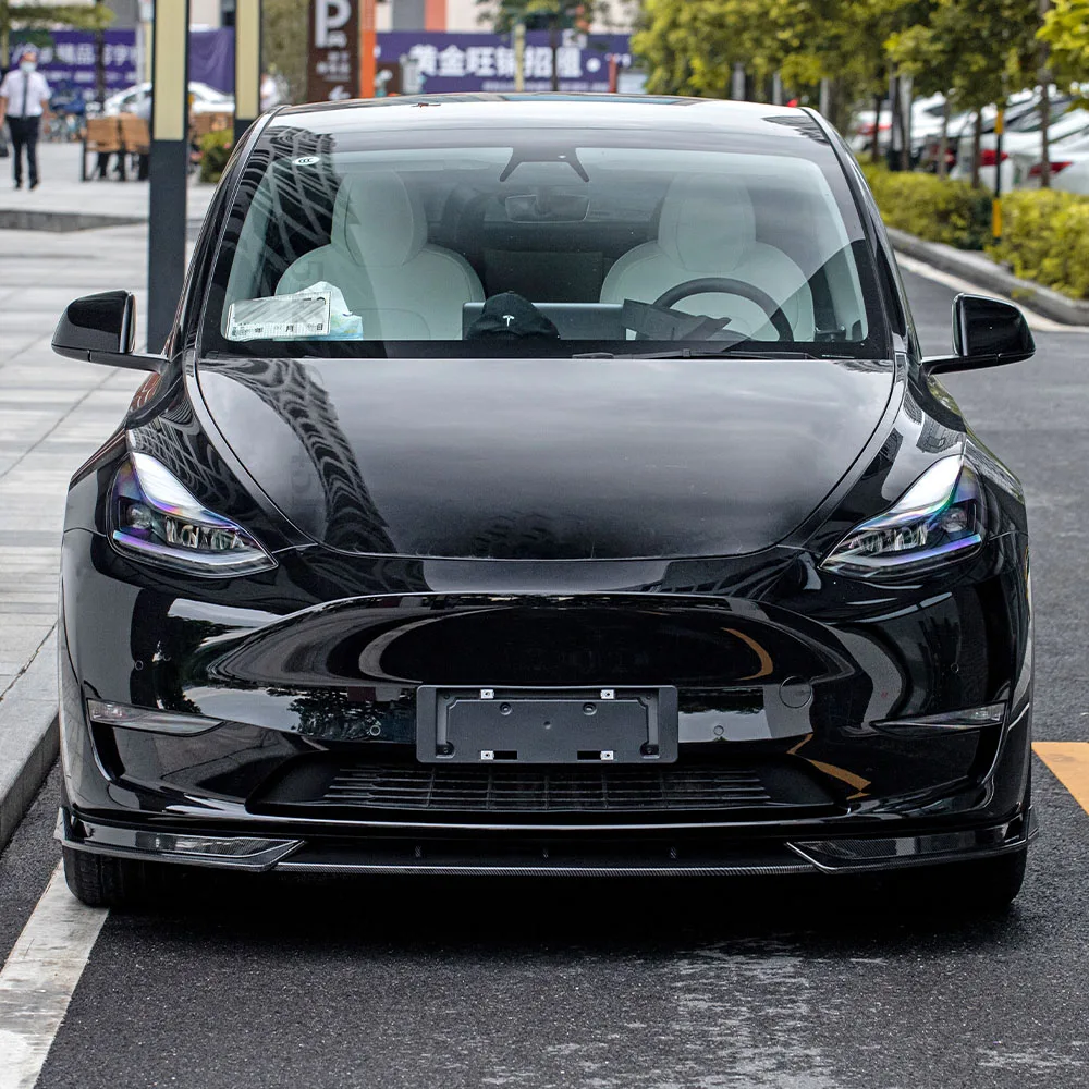 Front Bumper Lip Chin Diffuser Body Kit Spoiler Deflector Tuning Accessories For Tesla Model 3 Y + bumper separator,car bumper hook cover