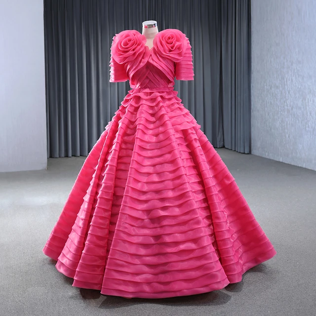 Jancember Flash Sale Exquisite 2 in 1 Detachable Pink Evening Dress Ball Gown V-neck Tank Tiered فستان سهرة RSM222122 9