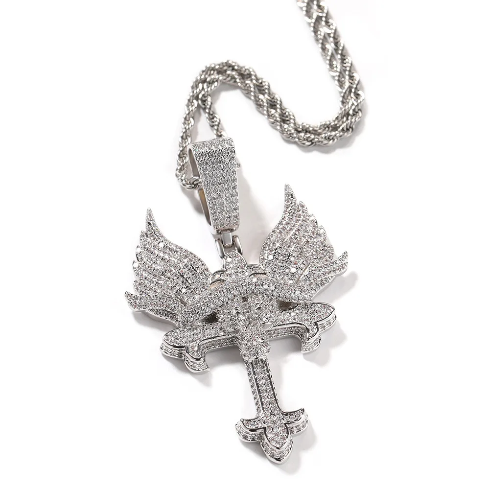 Hip-Hop Cross Necklace Niche Creative Angel Wings Cross Pendant Sweater Chain