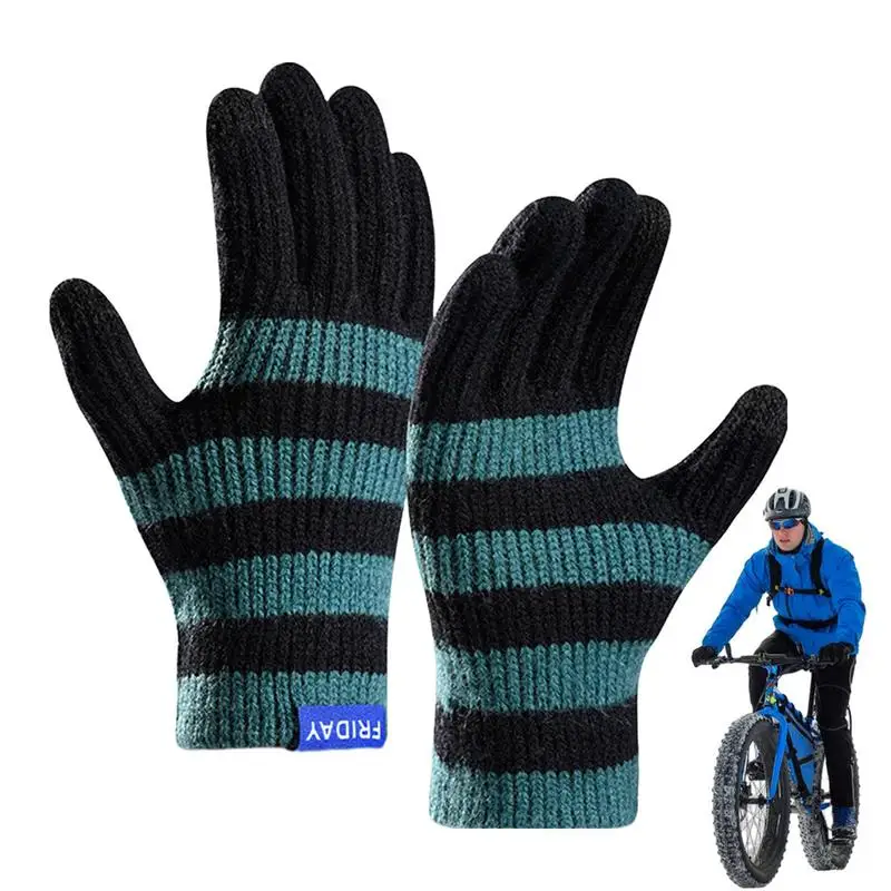 

Knitted Gloves Thicken Gloves With Touch Screen Fingers Plush Warm Gloves Elastic Cycling Glove For Cycling Climbing Exercise