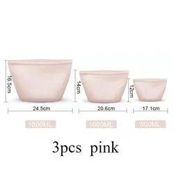 Reusable Silicone Food Storage Bags - Set of 3 Leakproof Stand - Up Containers (3pcs  pink)