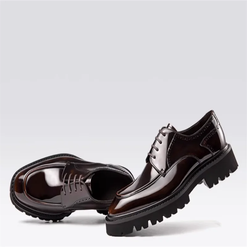 Scarpe in pelle da uomo, Uomo in pelle, scarpe da lavoro in pelle con suola spessa, traspiranti, scarpe da sposa da sposo - immagine 2
