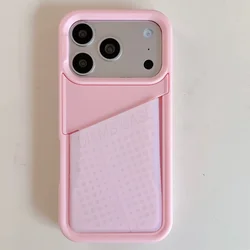 Soft Silicone Phone Case with Card Holder - Shockproof Protective Cover - iPhone 15 (Pink)