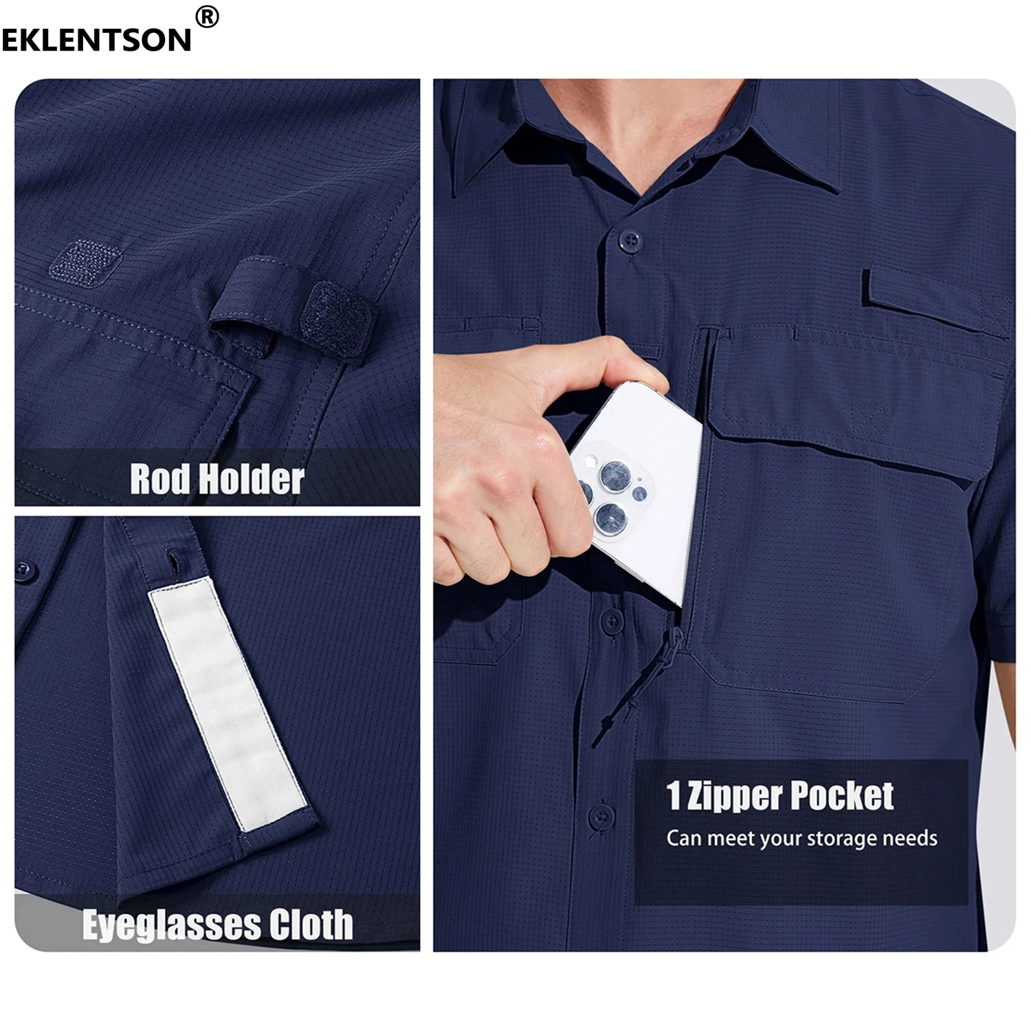 Fishing Shirt EKLENTSON Men's Sun Shirts UPF 50+ Short Sleeve Button Down Quick Dry Cooling Shirts for Fishing Hiking Safari