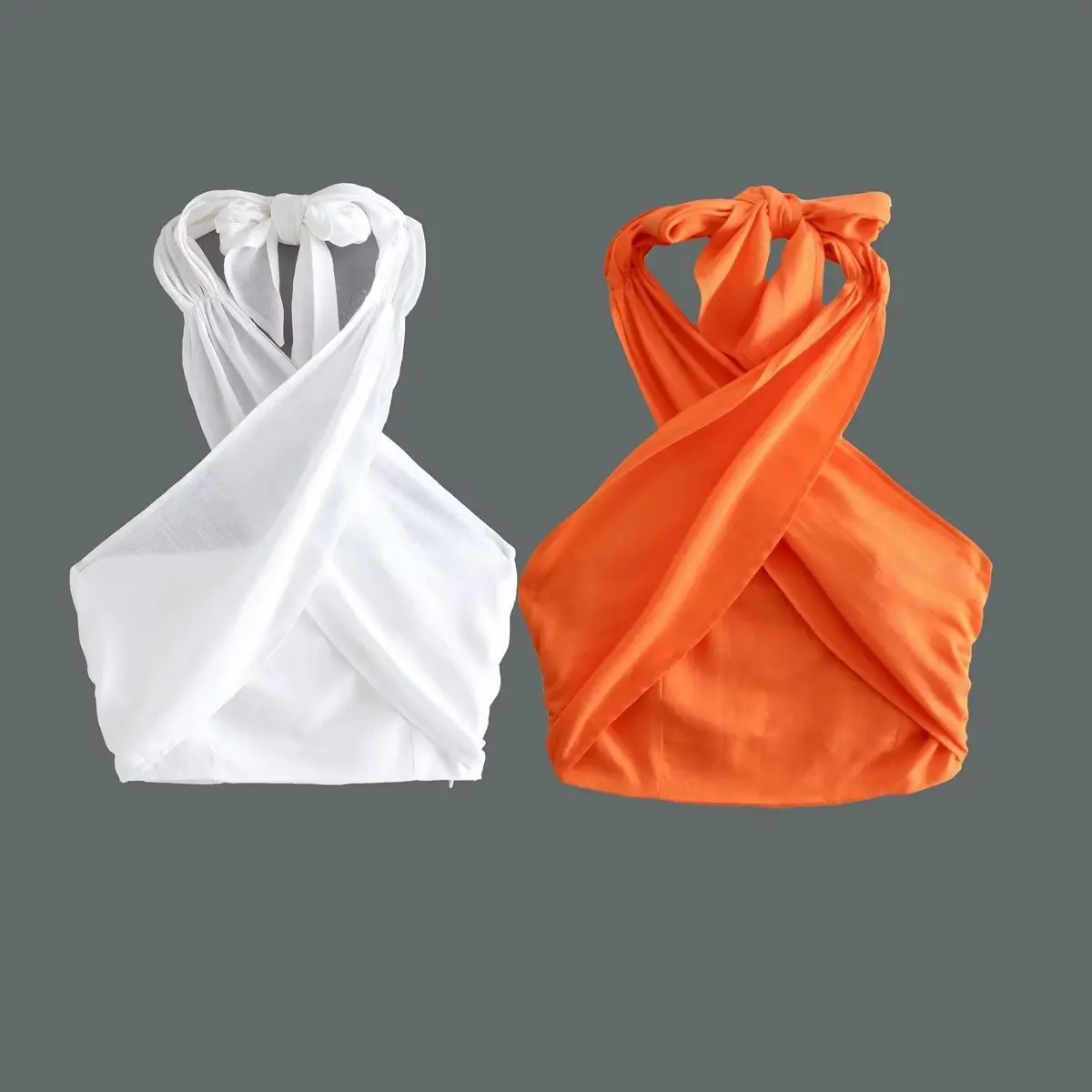 

Early Autumn New Women's Wear European and American Style Hanging Neck Bow Tie Up Slim Fit Short Top