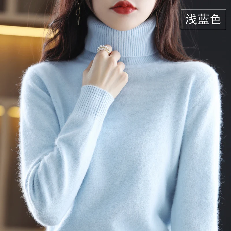 thumbnail image 1 of Suéter de cachemira 100 % visón nuevo de otoño e invierno de 2023, jersey de punto de cuello alto para mujer, top holgado de moda coreana para mujer, 1 of 5
