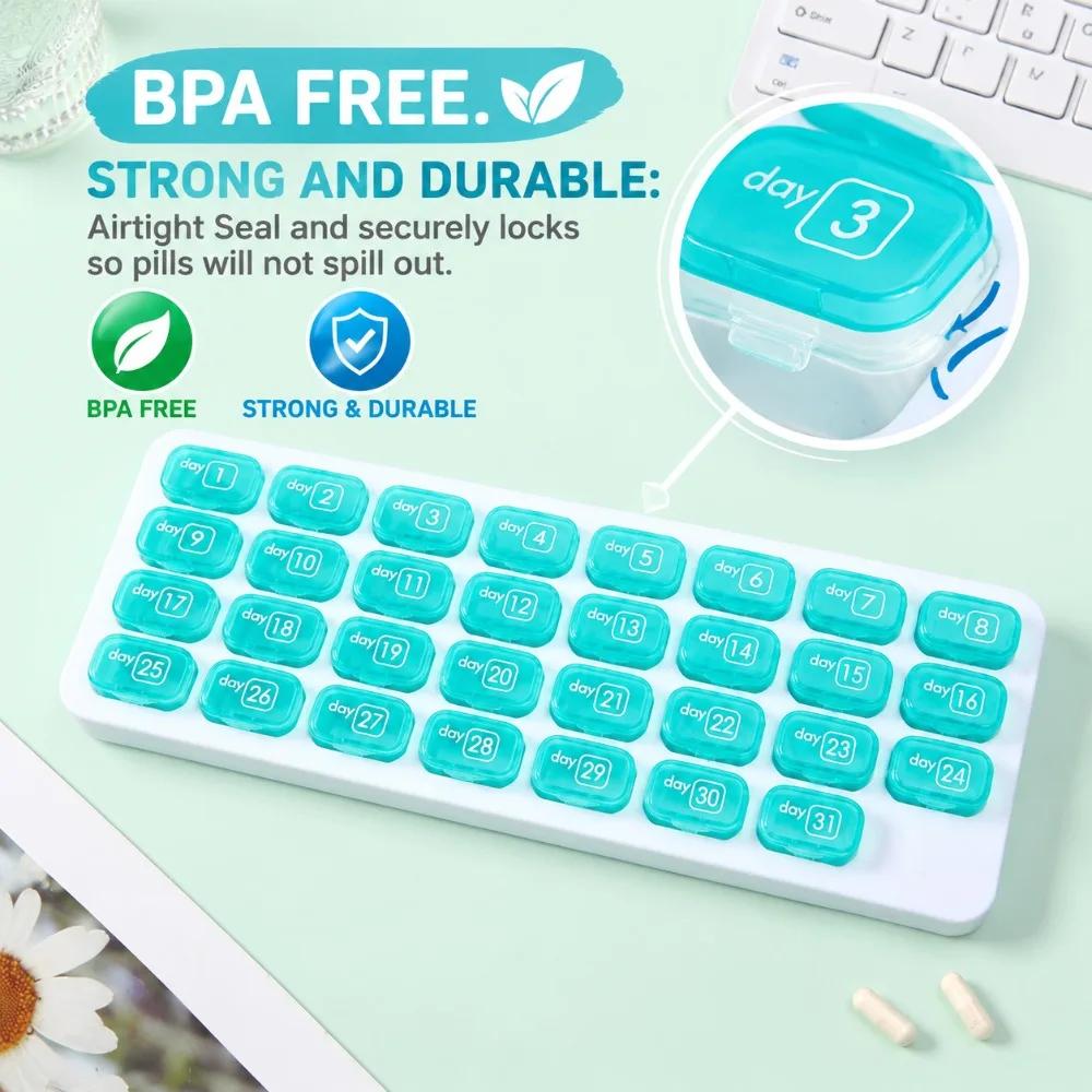 Large Portable Monthly Pill Organizer with Removable Daily Medication Pods