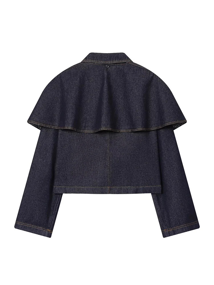 Autumn Women Denim Cloak Jackets 2025 New Casual Loose Pockets Cape Outerwear Fashion Female Long Sleeve Lapel Streetwear