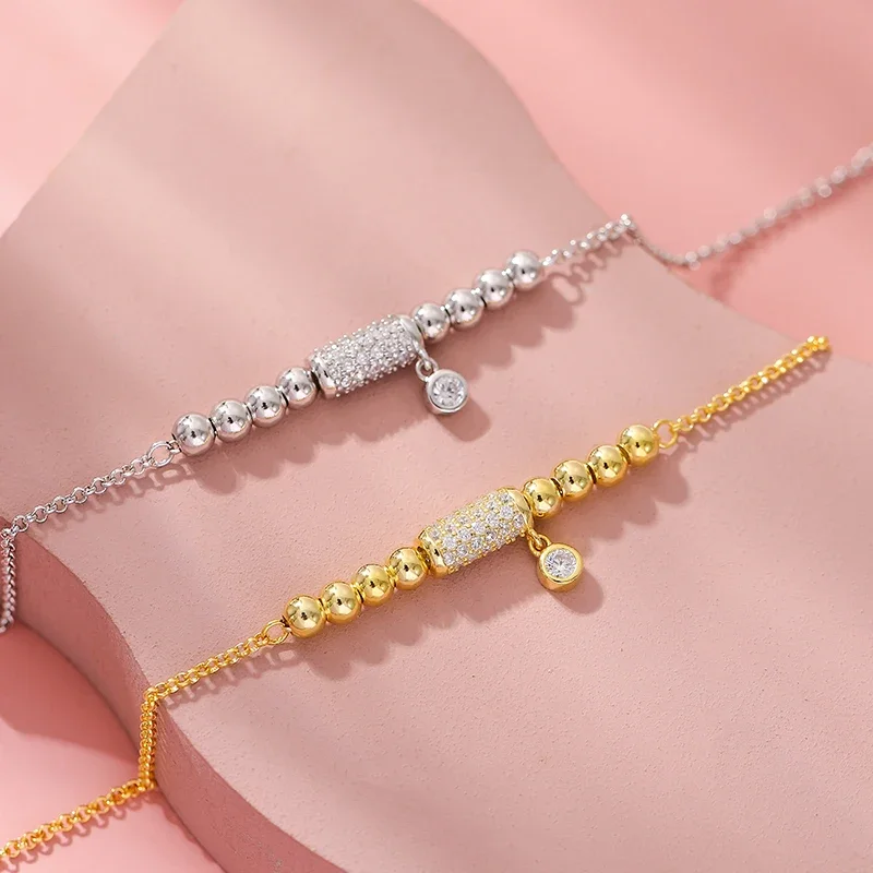 

S925 Small Waist Design Bracelet Ladies Sterling Silver Simple Classic Chic Lucky Beaded Hand Jewelry Birthday Gift