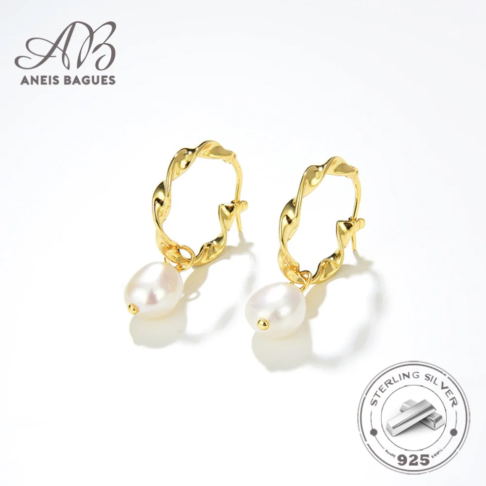 

Aneis Bagues Fashion Light Luxury Spiral Design Natural Baroque Pearls 925 Sterling Silver 18k Gold Plated Earrings For Women