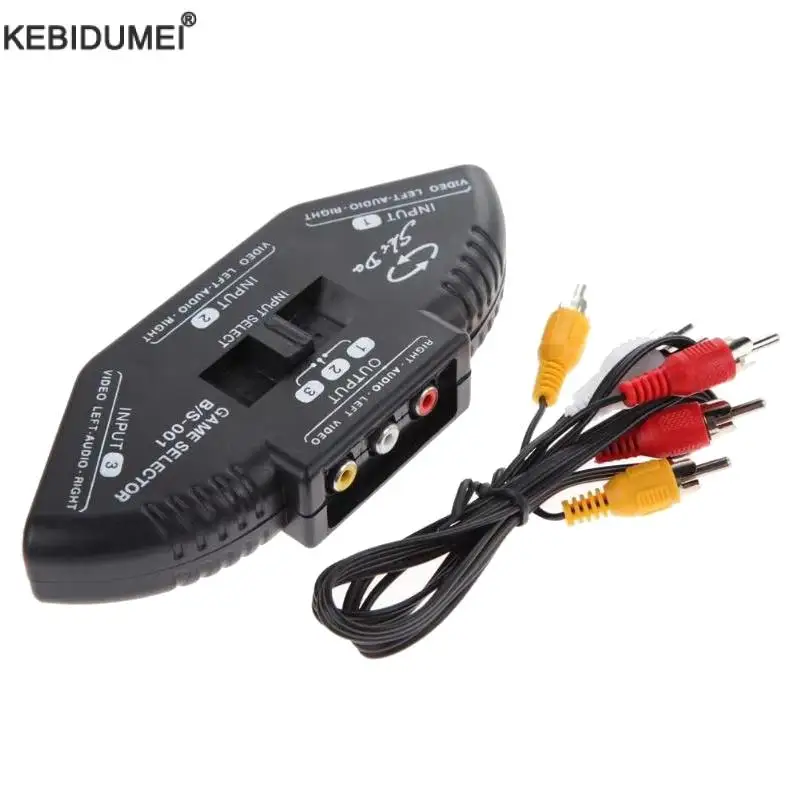 3-Way Audio Video AV RCA Switch Selector Box Splitter with RCA Cable for TV X-box DVD Player Devices