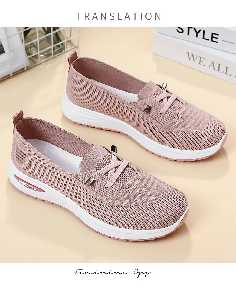 Womens Breathable Casual Walking Shoes - Fitness Flats in Pink Size 36-43