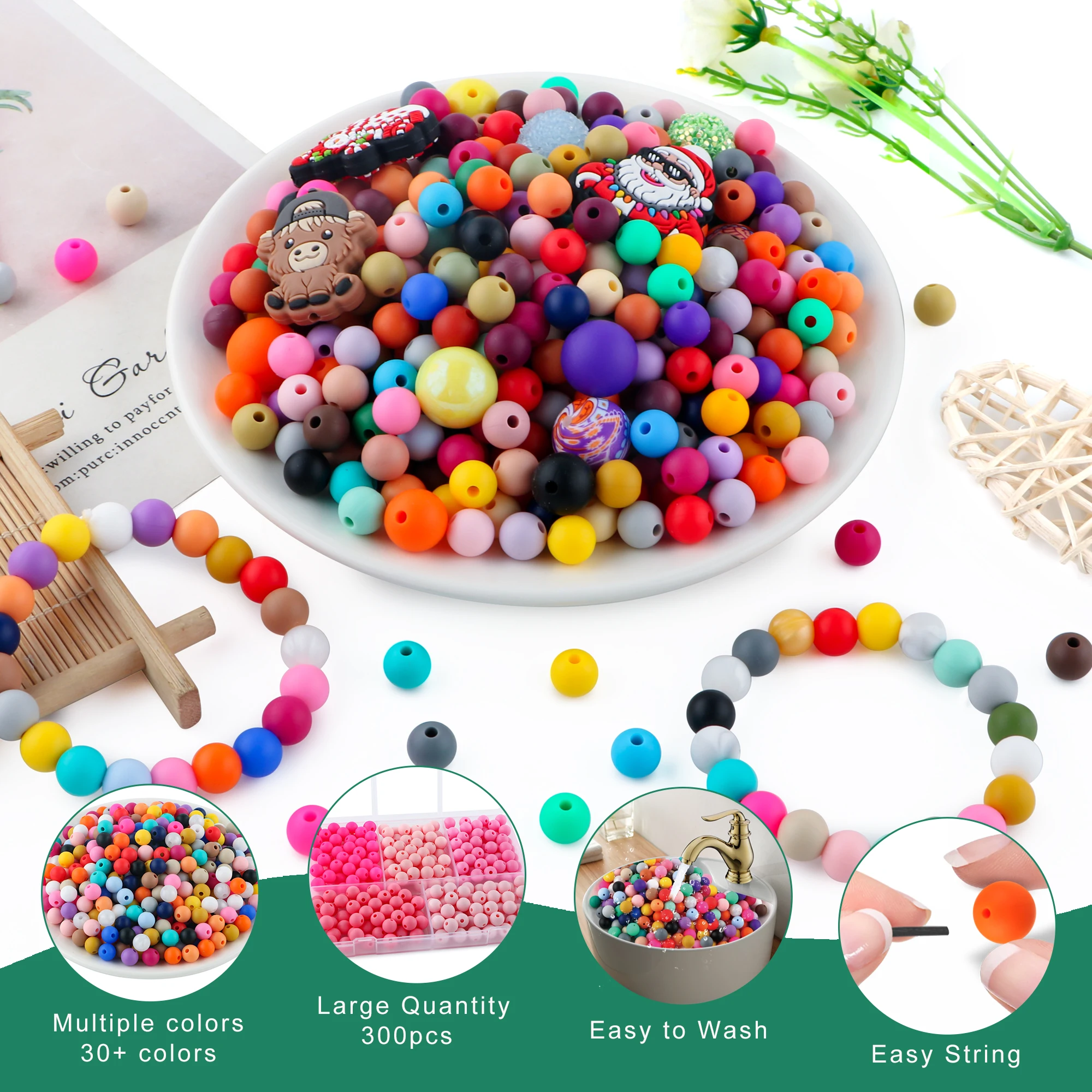Silicone Round Beads for DIY Jewelry and Craft Projects - 20 Piece Set, 15mm