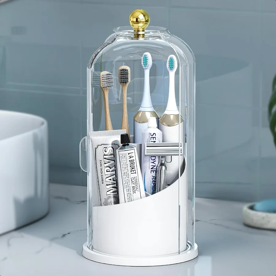 360 Rotating Toothbrush Holder with Sliding Lid