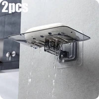 2pcs ชั้นวางสบู่ไม่มีเจาะติดผนัง Double Layer ผู้ถือสบู่สบู่ฟองน้ําจานอุปกรณ์ห้องน้ําจานสบู่ Self กาว 1