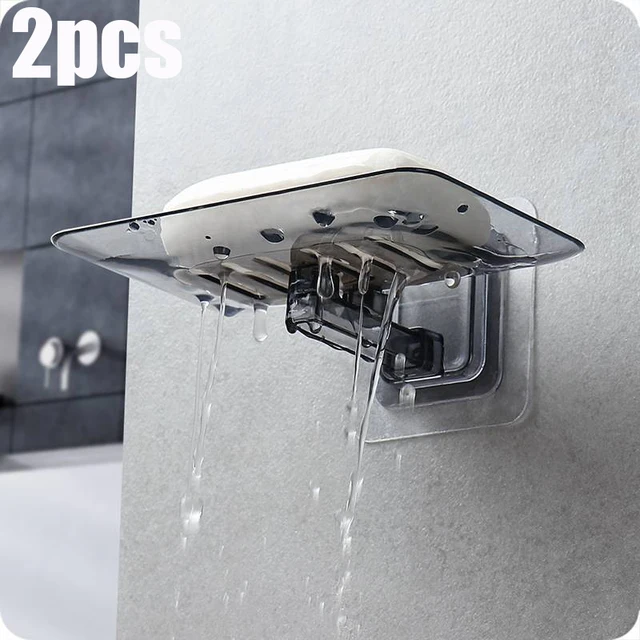 2pcs ชั้นวางสบู่ไม่มีเจาะติดผนัง Double Layer ผู้ถือสบู่สบู่ฟองน้ําจานอุปกรณ์ห้องน้ําจานสบู่ Self กาว 1