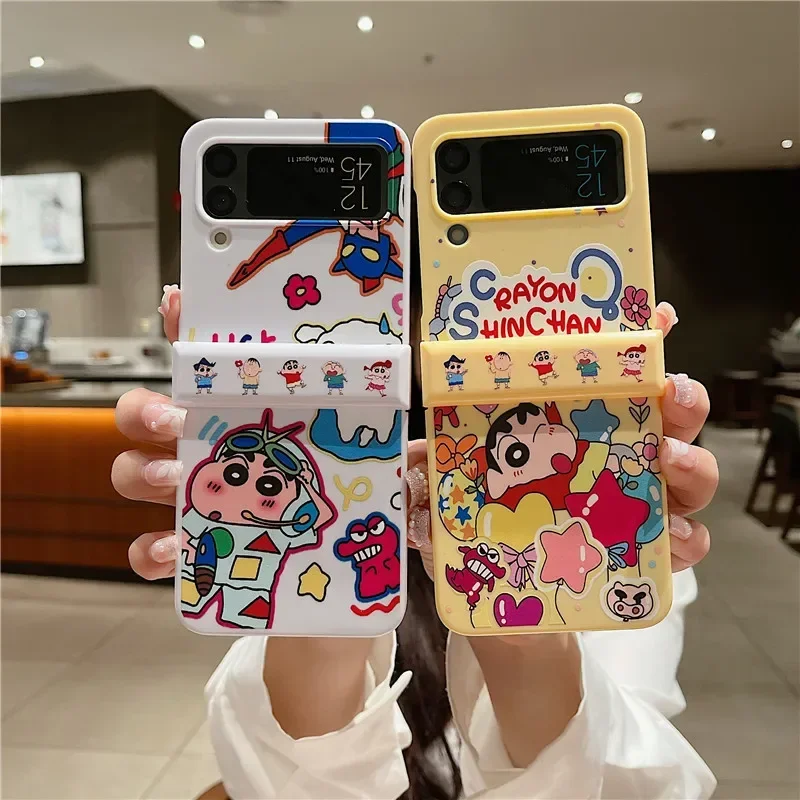 

Cartoon Crayons Shinchans Candy Colors Couple Phone Case For Samsung Galaxy Z Flip 3 4 5G ZFlip3 ZFlip4 Flip3 Flip4 Cover