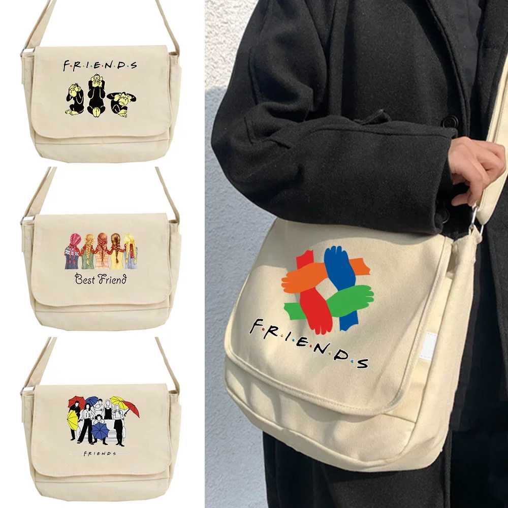 

2024 Crossbody Bags Youth Casual Canvas Shoulder Messenger Bag Postman Case Friends Print Large Capacity Women Shopper Organizer