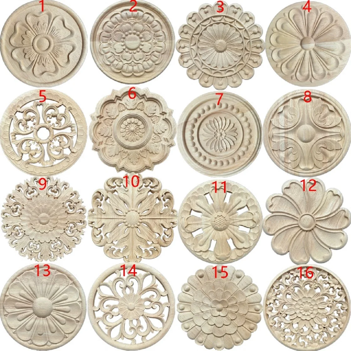 

2pcs solid wood decal round round flower door Chinese European wood background wall decoration home decoration boutique