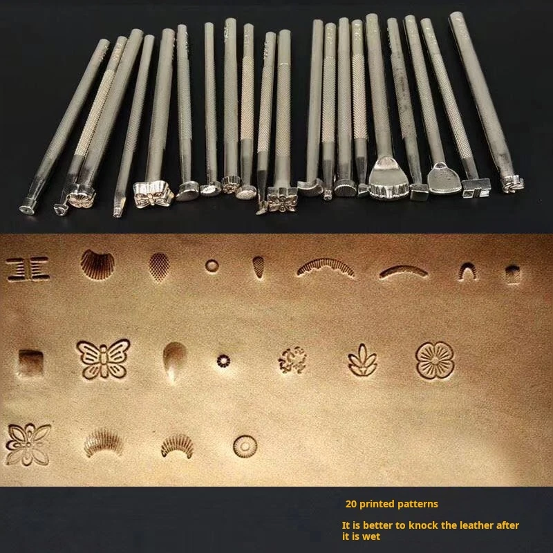 20 Pcs Leather Stamp Tools Set Carving Handmade Knocking Printing Metal Stamping Kit Diy Embossing Stamp Leather Craft Tools