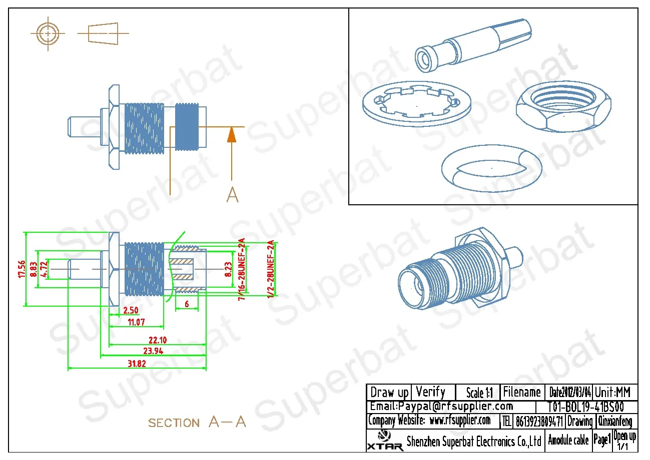 TNC Female Straight Crimp RF Coaxial Connector for RG58 Cable