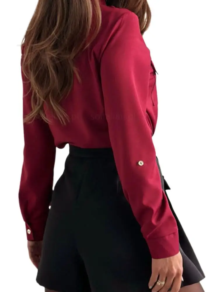 Women Long Sleeve Button Blouse Summer Business Shirt