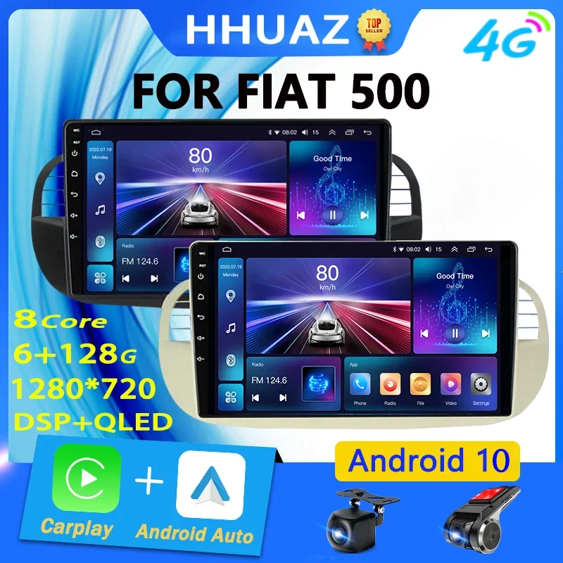 Android Auto Car Radio Carplay Per Fiat 500 2007-2015 Audio Stereo Gps Multimedia Player Wifi Bluetooth Carplay 4G-Lte