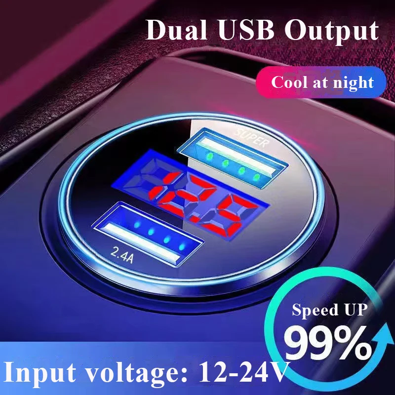 120W Dual USB Car Chargers Fast Charging Adapter With Digital Display Heat Resistance For iphone 14 13 Samsung Huawei In car