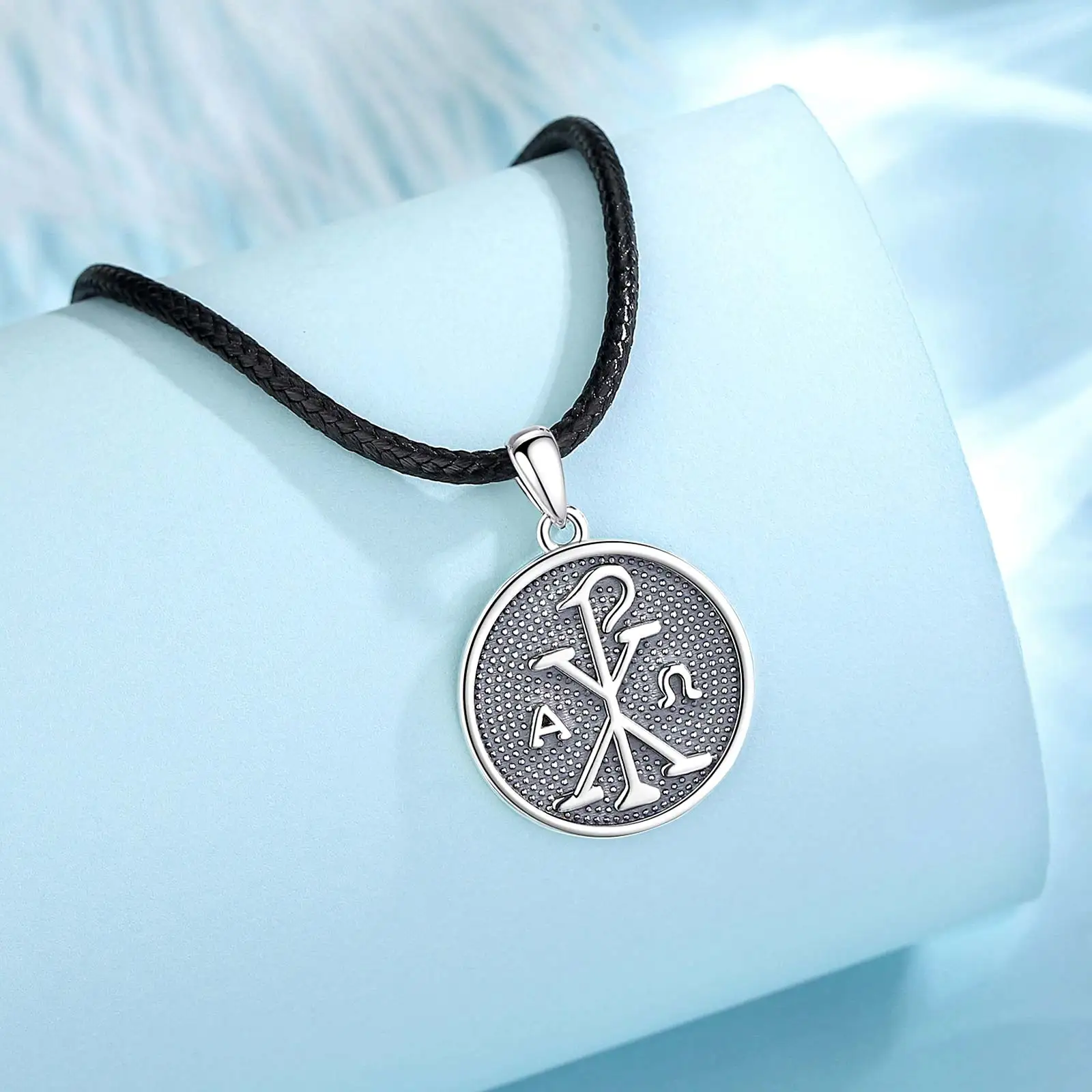 Eudora 925 Sterling Silver Chi Rho Amulet Pendant Necklace for Women Man