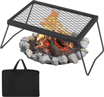 Folding Campfire Grill, Heavy Duty Steel Mesh Grate, Portable Camping Grates Over Fire Pit, Camp Fire Cooking, Grilling Rack 2