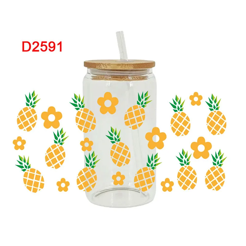 UV DTF Transfer Sticker Pineapple lemon For The 16oz Libbey Glasses Wraps Bottles Cup Can DIY Waterproof Decals D2379