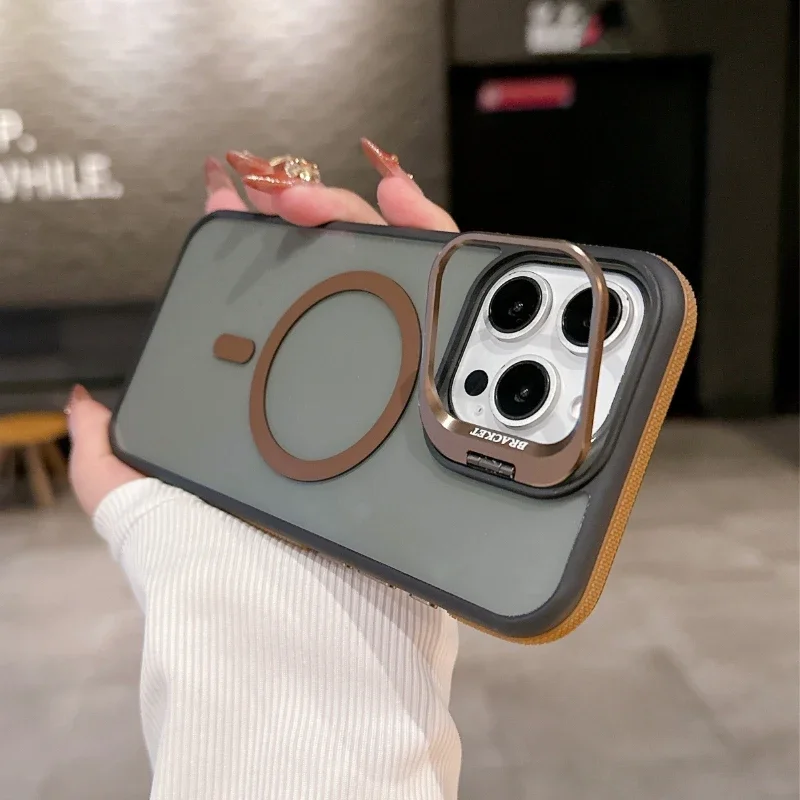 Double Color Magnetic Stand Translucent Fashion Case with Splice Matte Finish