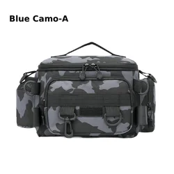Outdoor Fishing Tackle Backpack with Rod Holder - Versatile Gear Bag for Camping, Hunting, and Hiking (Blue Camo A)