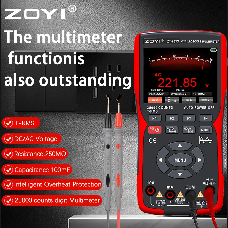 ZOYI ZT-703 Handheld digital oscilloscope multimeter three-in-one two-channel oscillometer signal generator electrician 6