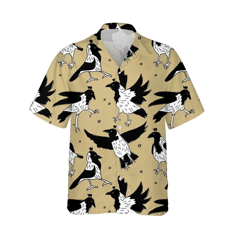 thumbnail image 1 of Venta caliente de verano, nuevas camisetas con estampado 3D, estampado de cuervos, solapa, manga corta, moda de terror, camisetas casuales para hombres, traje, camisetas de un solo pecho, 1 of 5