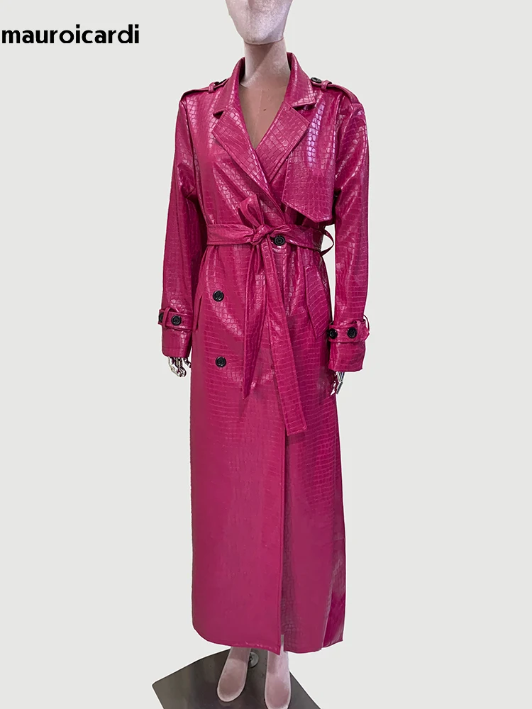 Mauroicardi Spring Autumn Extra Long Shiny Crocodile Print Pu