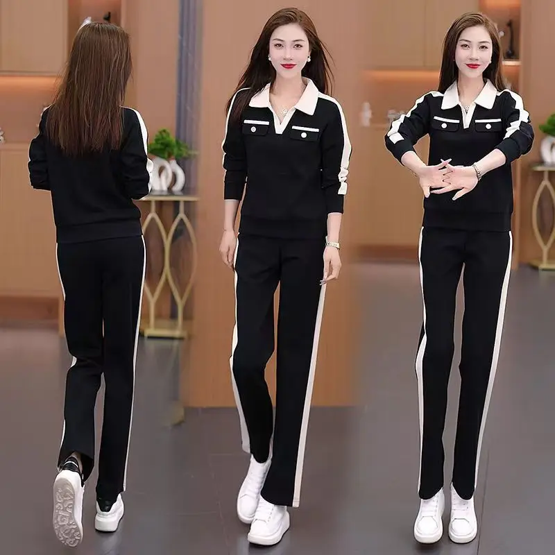 Casual Sportswear Set for Women in Plus Size Slimming and Stylish New Style for Reducing Age Fashionable Long Sleeved 6