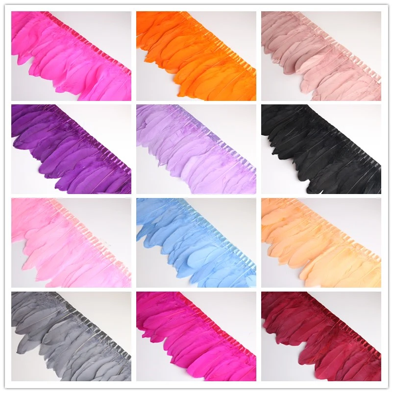 

Wholesale 2 Meter/Lot Goose Feathers Trims Dyed Real Geese Feather Fringe Ribbons for Dress Skirt Cloth Belt decorative Clothing