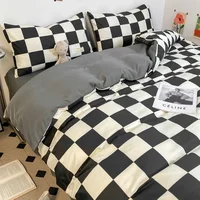 Parure de lit à carreaux noir et blanc, ensemble complet de literie à grille géométrique, housse de couette à carreaux en treillis doux avec 2 taies d'oreiller 2