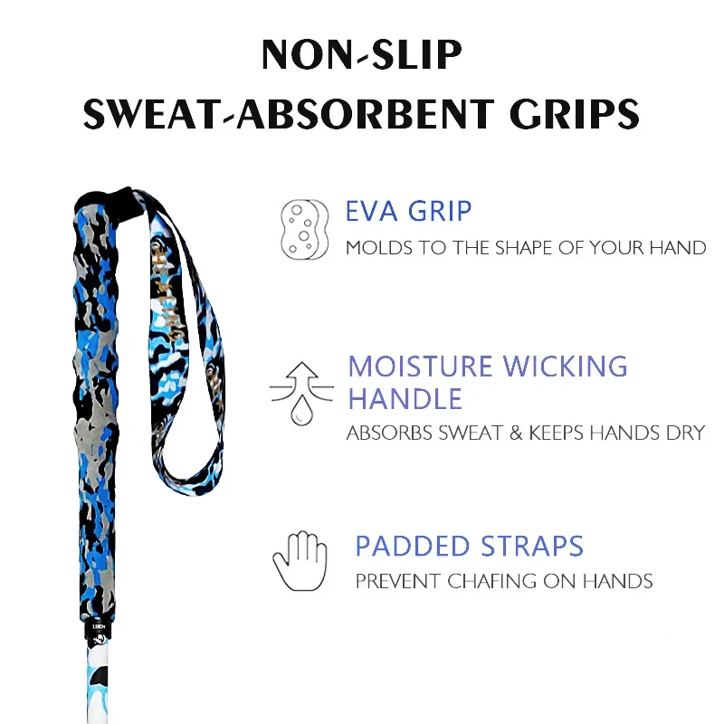 Blue Camo Pattern Premium Carbon Fiber Collapsible Telescopic Trekking Poles Hiking Walking Sticks Lightweight 43/47/51 Inch 3