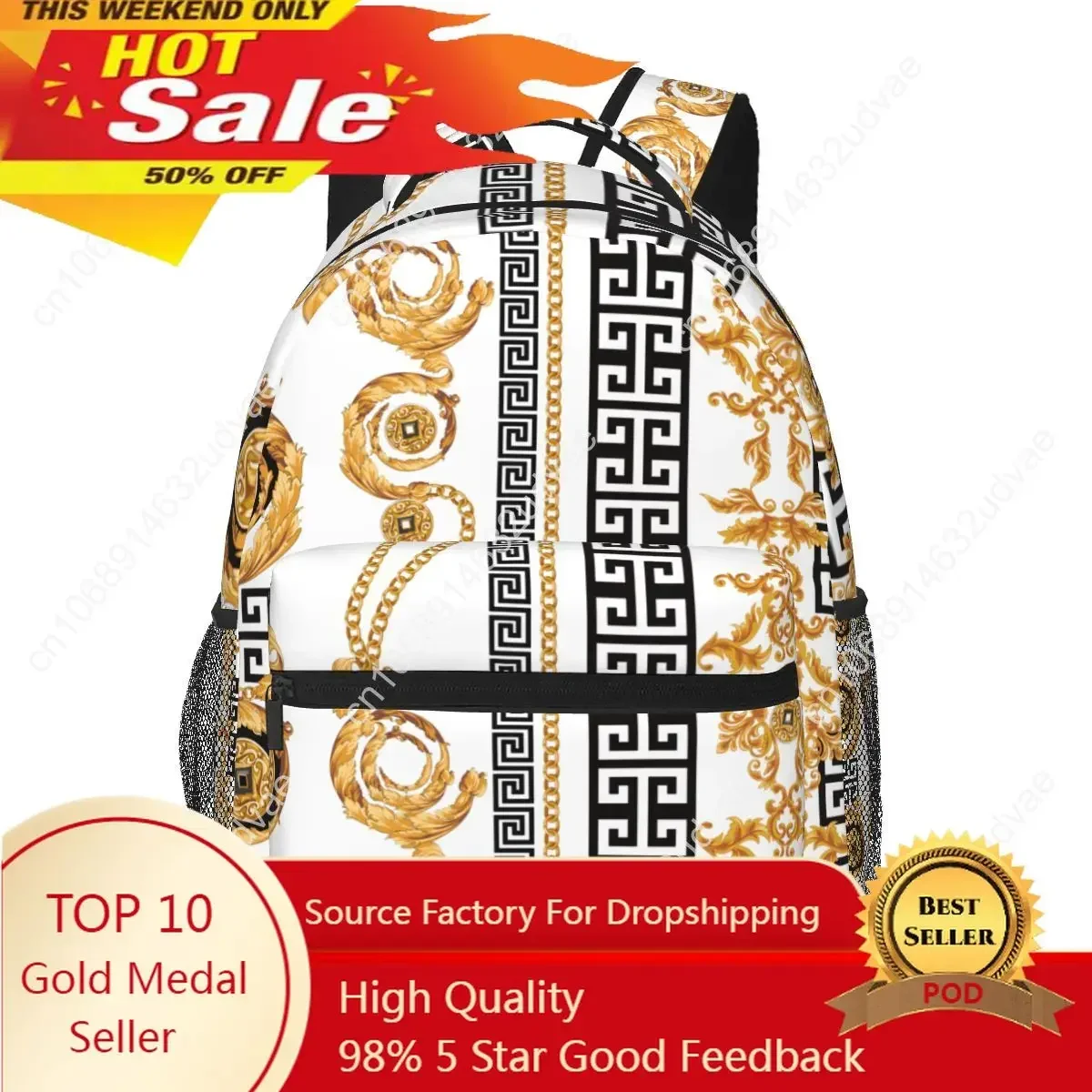 2023 Women Shoulder Bag Golden Baroque Fashion School Bag For Teenage Girl Backpacks Travel Bag Luxury Package