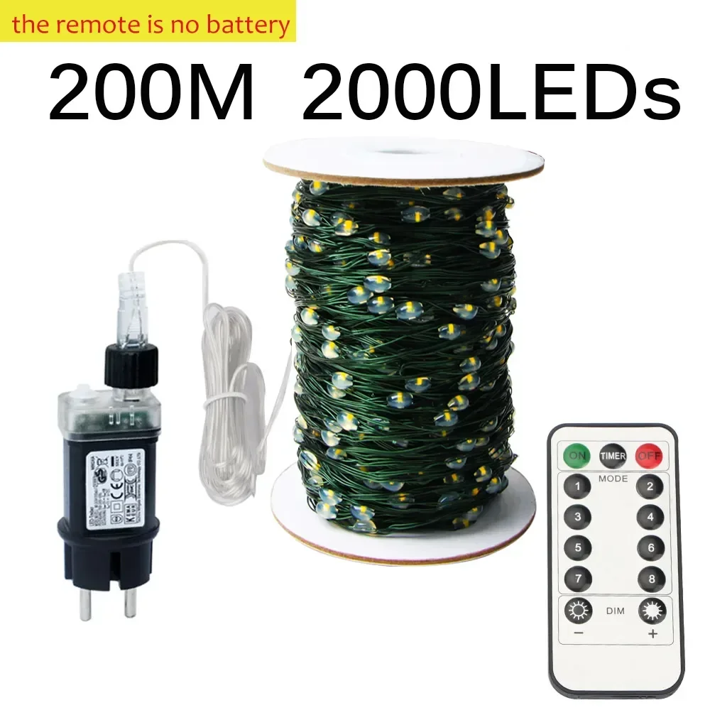 thumbnail image 1 of Guirnalda de luces LED de 100 m con alambre verde, guirnalda navideña para exteriores, hogar, árbol de Navidad, decoración de fiesta callejera, 1 of 5