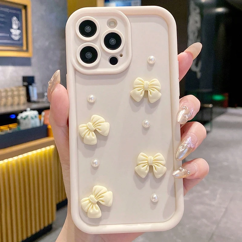 Elegant 3D Pearl Bow Soft Silicone Phone Case Cover