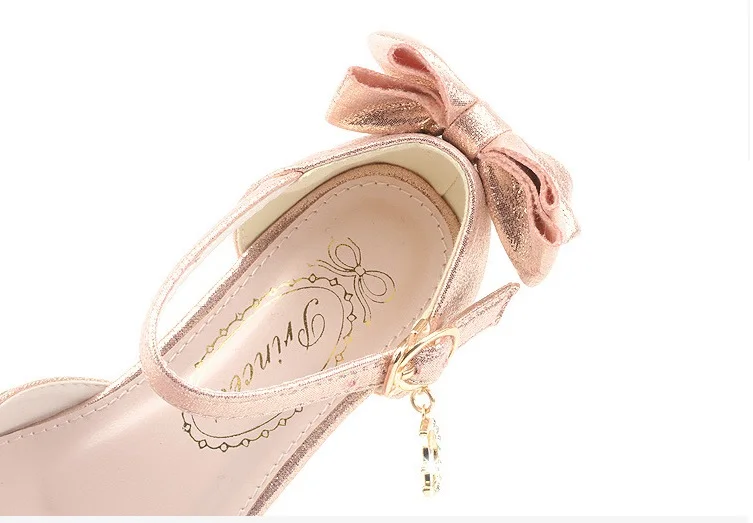 Princess Kids Leather Shoes for Girls Dress Shoe Glitter Children High Heel Girls Shoes Butterfly Knot Gold Pink Silver girls high heel shoes leather shoes girls shoes