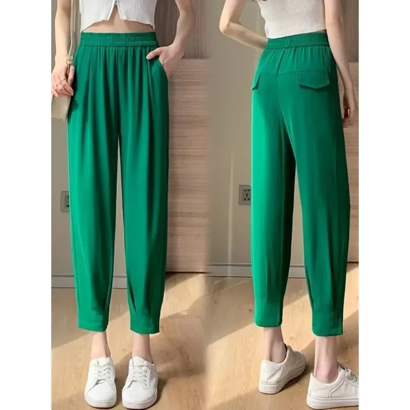 2024 New Women High Wast Casual Spring Summer Harem Pantalones Korean Basic Sweatpants New Loose Ankle-length Bloomers Pants