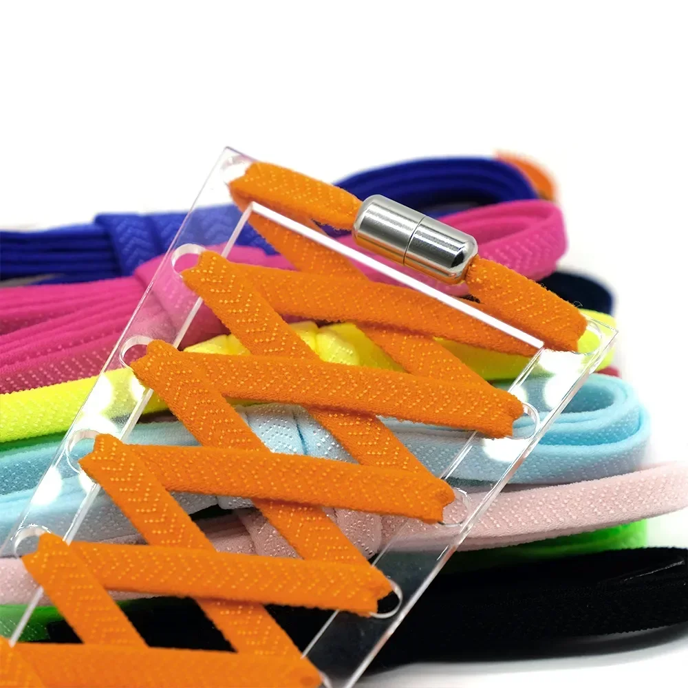 Cordones elásticos planos con bloqueo de Metal para zapatillas de adultos y niños, cuerdas de zapatos de desgaste rápido para días perezosos